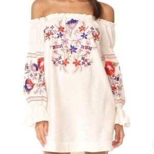 Free People Fleur Du Jour Shift Dress Cream Embroidered Floral